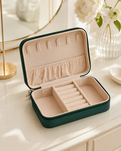 ROVELUNE Compact Travel Jewelry Case in Deep Forest Green