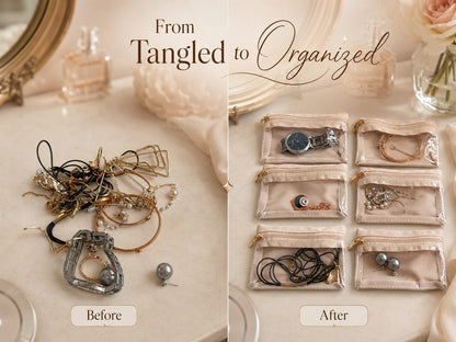 ROVELUNE removable jewelry pouches and storage details